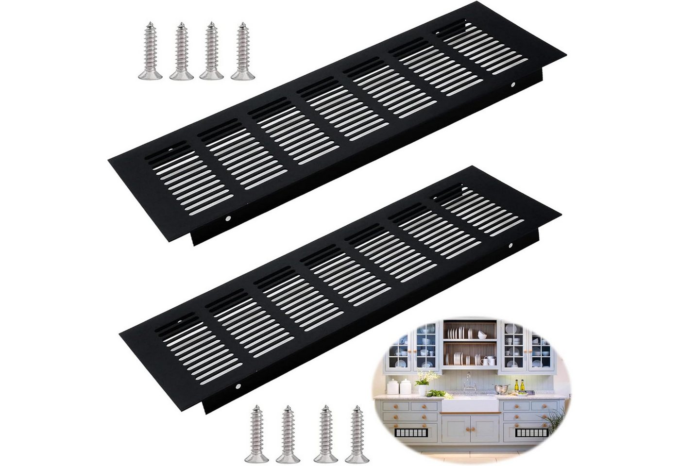 BlingBin Lüftungsgitter 2 Stück 80mmx300mm Belüftungsgitter Eckig Türlüftungsgitter (2er Set, 2 St., 2pcs), Lüftungsgitter Schrank für Schränke Schuhschrank Kleiderschränke von BlingBin