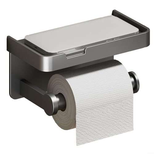 Badezimmer-Zubehörregal aus Aluminium, Wandmontage, WC-Papierhalter mit Rolle, praktisches und modernes Design (grau) von BlissfulAbode