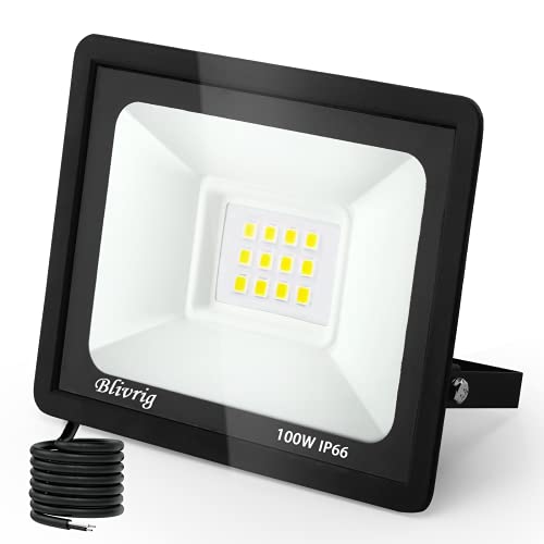 Blivrig LED Strahler Außen,LED Strahler 100W,10000LM Superhell LED Scheinwerfer außen,3500K Warmweiß IP66 Wasserfest Aussenstrahler,Aussenleuchte für Hinterhof, Garage, Flur, Garten von Blivrig