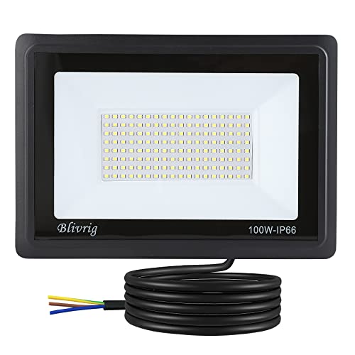 Blivrig 100W LED Strahler Außen Kalt Weiß 6500K 10000LM, 160 LED Scheinwerfer Aussen, IP66 Wasserdicht Fluter, Gärten Außenstrahler, für Hof, Garage, Lager von Blivrig