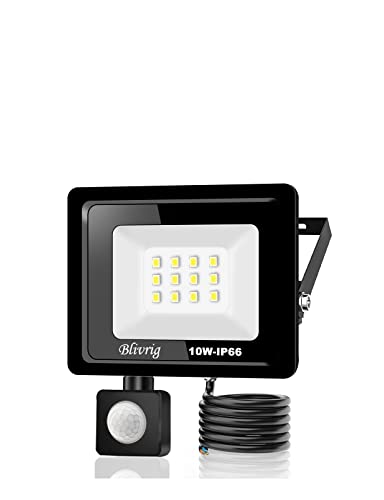 Blivrig LED Strahler Außen mit Bewegungsmelder 10W IP66 Scheinwerferled aussenstrahler mit bewegungsmelder,1000LM Kaltes Weiß 6000K Superhell Außenstrahler LED Fluter Flutlicht,für Garten,Garage von Blivrig