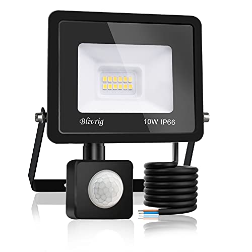 Blivrig LED Strahler mit Bewegungsmelder Außen 10W Kaltweiss, Fluter mit Bewegungssensor, Superhell 1000LM Aussenstrahler, IP66 Wasserdicht Scheinwerfer, für Garten, Garage (Kaltes Weiß, 10W) von Blivrig