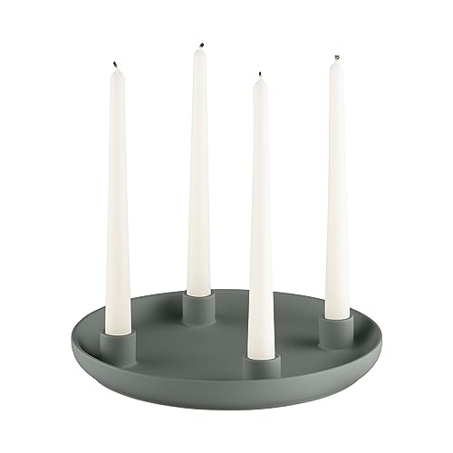 blomus Kerzenhalter -Vela- Dekotablett für 4 Kerzen aus Steingut ⌀ 27cm (Agave Green) von Blomus