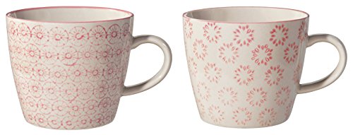 Bloomingville Tassen mit Henkel Isabella Retro Kaffeetasse Teetasse Vintage dickwandige ø 9,5 x H 8 cm, rosa, Keramik, 2er Set, fasst ca. 280 ml von Bloomingville