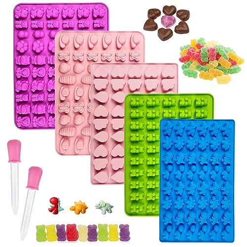 5 Stücke Gummibärchen Selber Machen, Silikonform Gummibärchen, Gummibärchen Form Silikon mit Tropfer, Gummibärchen Form Geeignet für Die Herstellung von Süßigkeiten Gelee Schokolade und Fudge von BluVast