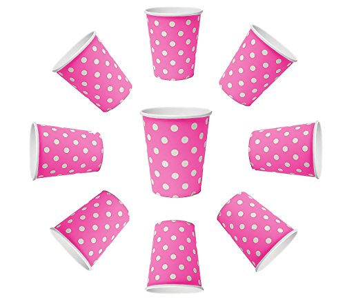 50 x Becher 200ml dots Pink Rosa, weiße Punkte, Pappbecher, Einwegbecher für Getränke Snacks Heiß- und Kaltgetränke von BlueBD