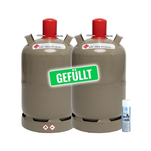 Bluecraft Propan-Gas-Flasche 11 kg gefüllt voll Campinggasflasche inkl. Lecksuchspray (2 Stück) von Bluecraft