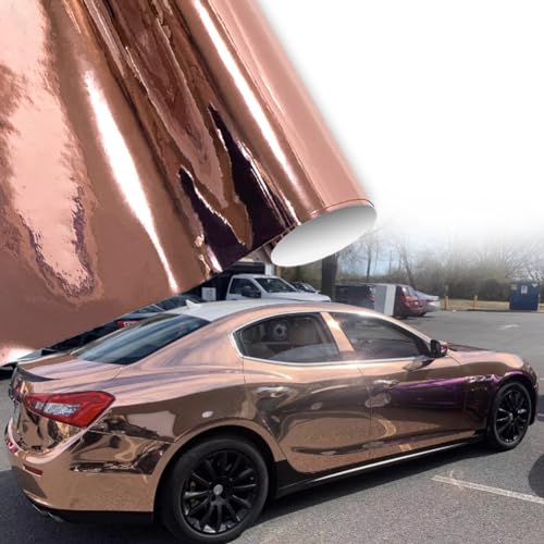 Blueshyhall Autofolie Rosegold mit Spiegeleffekt, Car Wrapping Folie Rosegold Chrom Glänzend Metallic, Autofolie Bronze Folierung Folie Auto Innen Aussen Wasserfest mit Selbstklebende (50 x 152 cm) von Blueshyhall