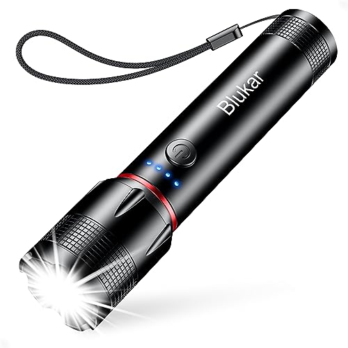 Blukar LED Taschenlampe, Extrem Hell Zoombare Mini Taschenlampe USB C Wiederaufladbares Torch mit 5 Modi & Langer Betriebsdauer, Wasserdichte Handlampe für Camping, Outdoor, Wandern, Notfäll von Blukar