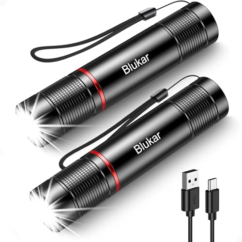 Blukar LED Taschenlampe Aufladbar, Superhelle Zoombar Mini Torch mit 4 Lichtmodi & Langer Betriebsdauer, Wasserdichte Taktische Handlampe für Camping, Wandern, Outdoor, Notfäll - 2 Stück Blukar LED Taschenlampe Aufladbar, Superhelle Zoombar Mini Torch mit 4 Lichtmodi & Langer Betriebsdauer, Wasserdichte Taktische Handlampe für Camping, Wandern, Outdoor, Notfäll - 2 Stück von Blukar