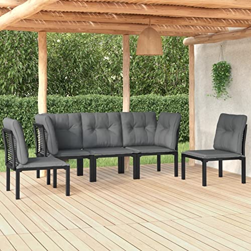 Blukee 5-TLG. Garten-Lounge-Set Schwarz und Grau Poly Rattan Gartenlounge Outdoor Balkonlounge Garden Furniture Sets Balkonsofa Gartensofa Loungemöbel Balkon Outdoor Sofa von Blukee