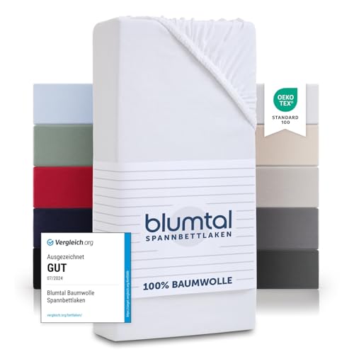 Blumtal® Baumwolle Spannbettlaken 80x160-180 cm Basics Jersey - Bettlaken 80x160 Kinder - Oeko-TEX zertifiziertes Spannbettlaken Beistellbett/Spannbettlaken Kinderbett 80x160-180 - Weiß von Blumtal