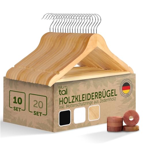 Blumtal Kleiderbügel Holz 10er Set - Holzbügel mit 360° drehbarem Metallhaken - Bügel aus robustem Massivholz - Holzkleiderbügel mit rutschfestem Hosensteg & Schulter-Einkerbungen - Hangers Clothes von Blumtal