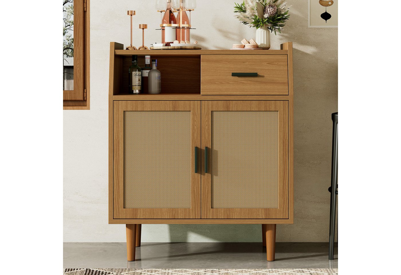 Blusmart Schubkastenkommode Schubladenkommode mit Ablage mit 1 Schublade und 2 Türen (Sideboard Highboard mit Metallgriffen, 1 St., B70/H84/T40), für Schlafzimmer, Wohnräume und Büro von Blusmart