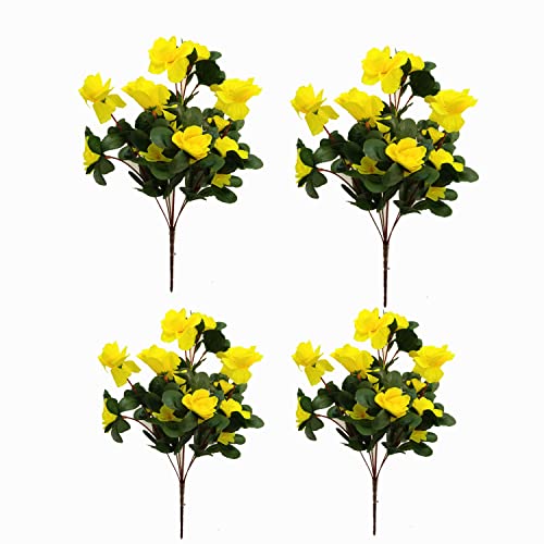 Künstliche Azaleen-Blume, Kunstblume, Kunstblume, Heimdekoration, Gelb, 4 Bündel von Bo Wawa