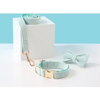 Aqua Blau Hundehalsband Und Leine Set, Samt Welpen Halsband Fliege, Personalisiertes Hundehalsband, Kleines Für Jungen Hund von Bobocollar