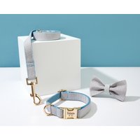 Blaues Vichykaro Personalisiertes Hundehalsband Fliege, Für Jungen Hund, Hochzeit Hundehalsband, Welpe Halsband Und Leinenschleife, Uk Kostenloser von Bobocollar