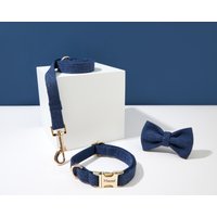 Navy Twisted Woven Personalisiertes Hundehalsband Fliege Set, Für Jungen Hund, Hochzeit Hundehalsband, Welpe Halsband Und Leinenschleife von Bobocollar