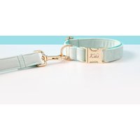 Personalisiertes Blaues Hundehalsband Und Leine, Individuelles Mit Namen, Dickes Samthalsband, Hochzeitshundehalsband, Hundegeschenk von Bobocollar