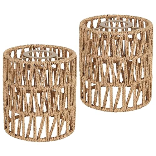 Bocguy Boho Rattan Lampenschirm - 2 Stück Vintage Lampenschirm für Tischlampe Stehlampe Hängelampe Papierlampenschirm Korblampen Hängend Laterne, Ersatzschirm Zubehör für Hängeleuchten Deckenlampe von Bocguy