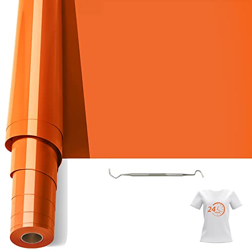 Bocguy Plotterfolie Textil, 30.5CM x 6.1M Heat Transfer Vinyl Flexfolie Rollen mit Plotter Werkzeug, Plotter Vinylfolie für Eisen Heiße Presse, T-Shirts & Mehr Stoffen, DIY Muster (Orange Rot) von Bocguy