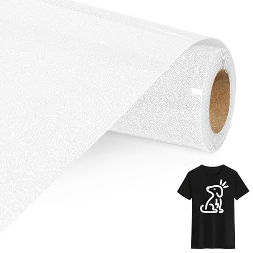 Bocguy Plotterfolie Textil Glitzer Weiß, 30.5 CM x 305 CM Heat Transfer Vinyl Flexfolie Glitzer Rollen, Plotterfolie Glitzer für Eisen Heiße Presse, T-Shirts & Mehr Stoffen (Glitzer Weiß) von Bocguy