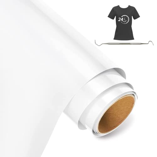 Bocguy Plotterfolie Textil Rollen, 30.5CM x 255CM Heat Transfer Vinyl Flexfolie Rollen mit Plotter Werkzeug, Plotter Vinylfolie für Eisen Heiße Presse, T-Shirts & Mehr Stoffen (Weiß) von Bocguy