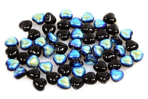 60pcs Herzperlen 6 x 6 mm, Schwarz ab (23980-28701), Böhmisches Kristall Glas, Tschechien 11179001 Heart Beads von Bohemia Crystal Valley