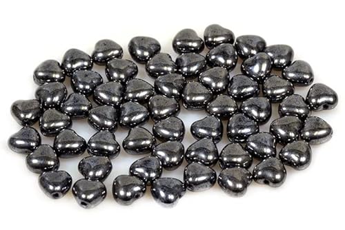 60pcs Herzperlen 6 x 6 mm, Schwarzer Hämatit (23980-14400), Böhmisches Kristall Glas, Tschechien 11179001 Heart Beads von Bohemia Crystal Valley
