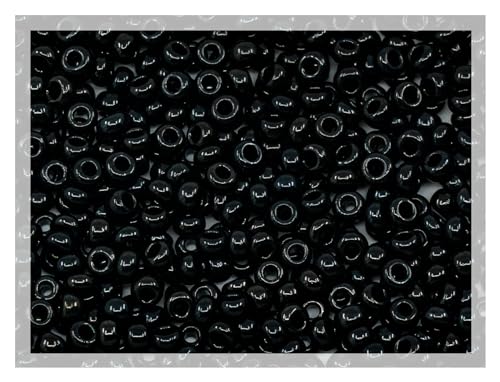 830 pcs (20g) Big Preciosa Ornela Seed Beads 8/0 (3mm-0.9mm hole), Rocailles for embroidery, bracelets, DIY and other craft projects including jewelry making and cloth making, opaque jet black 23980 von Bohemia Crystal Valley