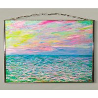 Claude Monet - Sonnenuntergang in Pourville, Offenes Meer. Buntglas Und Druck Auf Leinwand. | Leinwand 280 G/M² MattGeschenk.geschenk von Bohemiaimage