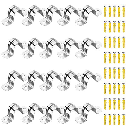 Bolatus 20Stück 20mm Rohrschelle Edelstahl Befestigungsschelle Verbindungsring U-Rohrschelle Schlauchschelle Werkzeug Zweiloch-Rohrschellen mit Schrauben von Bolatus