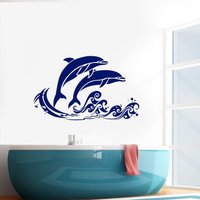 Delfine Vinyl Wandaufkleber Wellen Badezimmer Marine Meer Ozean Kunst Aufkleber Wandbild | #3289Da von BoldArtsy