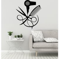 Friseur Salon Werkzeuge Vinyl Wand Aufkleber Barbershop Schere Kamm Wandbild | #3195Da von BoldArtsy