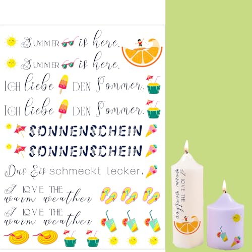 Bolosa®4 Stück Kerzentattoos,Deko Sommer, Wasserschiebefolie, Kerzentattoo Sommer Deko, Kerzen Tattoo, Rub on Sticker,A5 19x14cm (Thema Sommer 3) von Bolosa