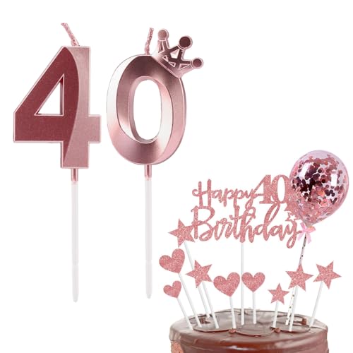 Bolosa Geburtstagskerzen Zahlen 40, Happy Birthday Tortendeko 40. Geburtstag Deko, Tortendeko 40 Geburtstag Frau Mann, Kerzen Geburtstag für Geburtstagsdeko (Roségold 40) von Bolosa