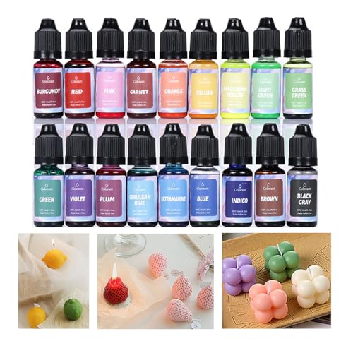 Kerzenfarbe,18 Kerzenfarben,Kerzenwachs Farbe,Kerzen Farbe,Farbe für Kerzenwachs,Kerzenfarben zum Kerzen Gießen,Kerzen Selber Machen Set,für DIY Kerze,Kerzenherstellung (je 10 ml) von Bolosa