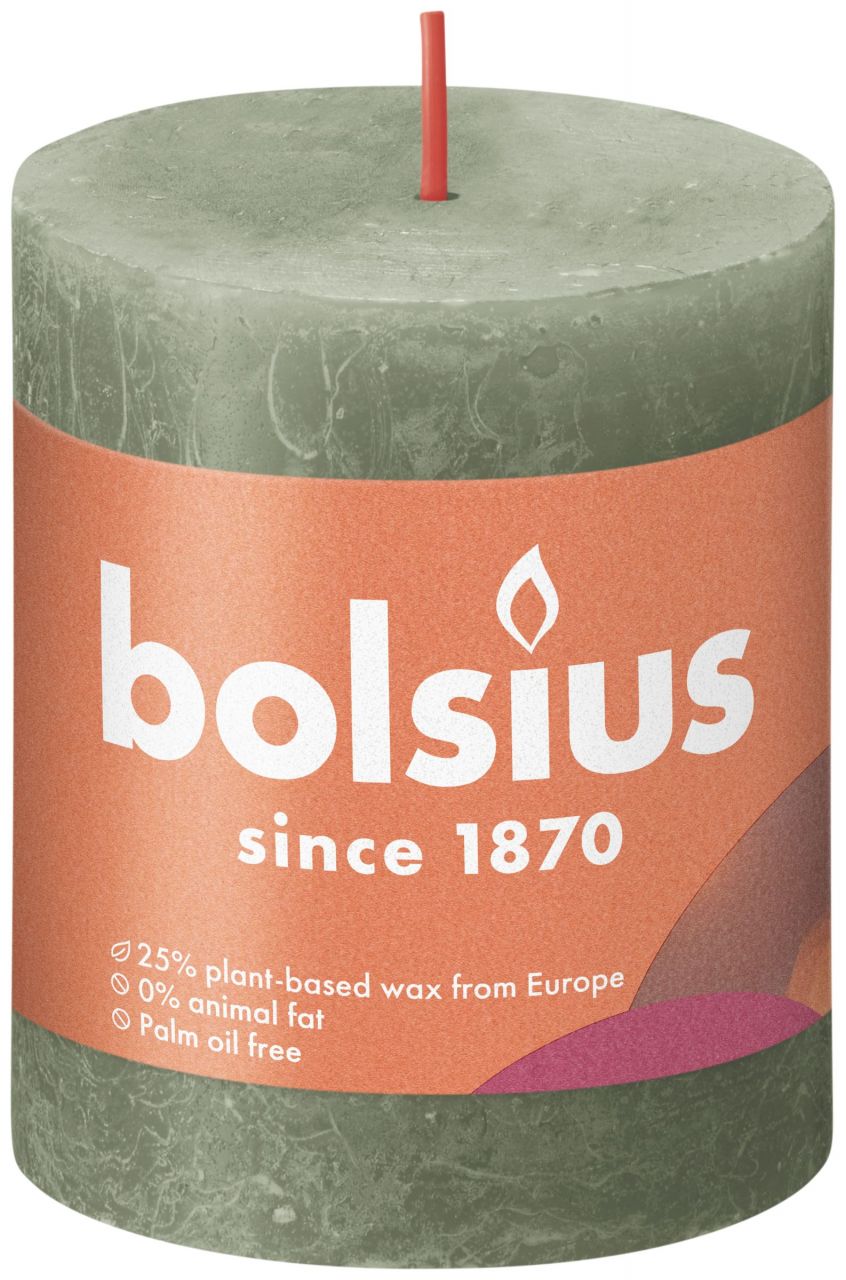 Bolsius Rustik Stumpenkerze olivengrün, Höhe: 8 cm, Ø 6,8 cm von Bolsius