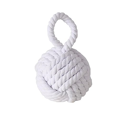 Boltze Türstopper Set Jute Knoten Natur Strick Kugel Stoff Boden 1,5 kg Gewicht mit praktischer Schlaufe (Weiß) von BOLTZE