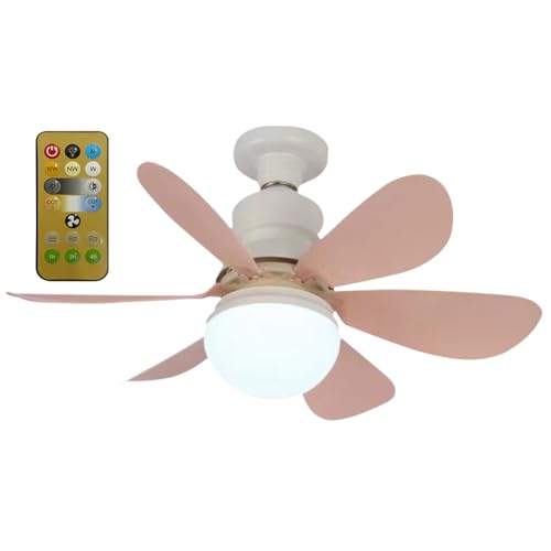 BomKra Deckenleuchte mit Ventilator und Fernbedienung,30W Deckenventilator mit Beleuchtung,3 Geschwindigkeiten,3 Modi Dimmbar,Timer,LED Deckenventilator mit Lampe für Schlafzimmer (Rosa) von BomKra