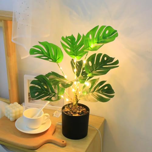 BomKra Raumdekor Tischlampe, kreative Topfpflanzen Form, Nachttischlampe im natürlichen Stil, simulierte grüne Pflanzen Nachtlicht Geschenke (Schildkrötenblatt) von BomKra