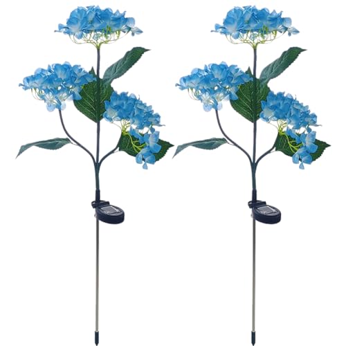 Solarlampen für Außen Garten Deko, Solar Hortensie Blumen Lampe, Gartenleuchten Solarleuchten für Außen IP65 Wasserdicht, Solar Hydrangea Gartendeko für Draußen, Balkon Deko Garten (2 Stück Blau) von BomKra