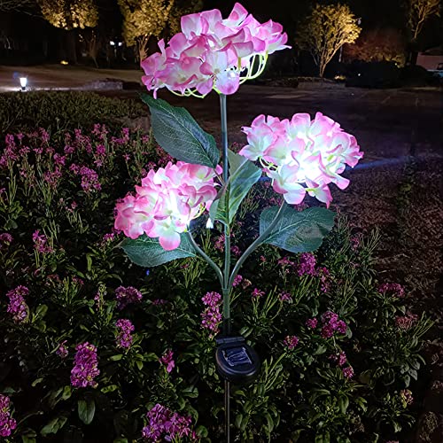 Solarlampen für Außen Garten Deko, Solar Hortensie Blumen Lampe, Gartenleuchten Solarleuchten für Außen IP65 Wasserdicht, Solar Hydrangea Gartendeko für Draußen, Balkon Deko Garten (Rosa) von BomKra