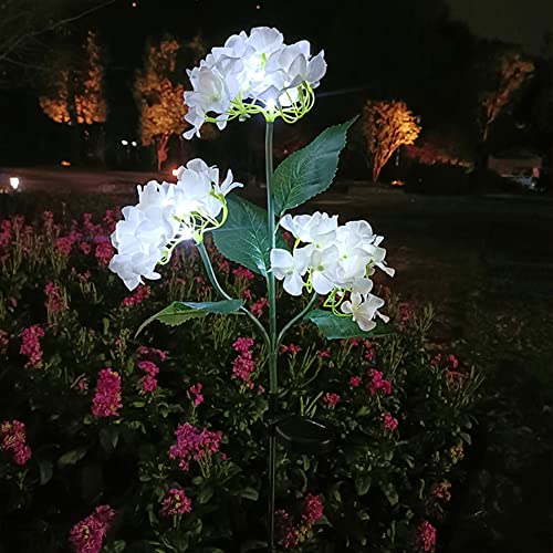 Solarlampen für Außen Garten Deko, Solar Hortensie Blumen Lampe, Gartenleuchten Solarleuchten für Außen IP65 Wasserdicht, Solar Hydrangea Gartendeko für Draußen, Balkon Deko Garten (Weiß) von BomKra