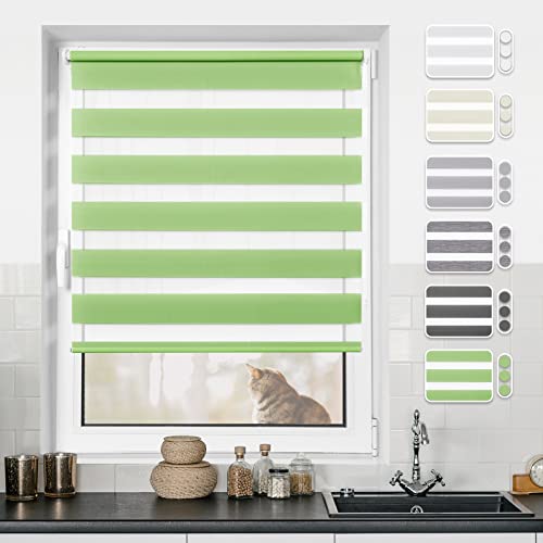 Doppelrollo Klemmfix ohne Bohren Grün 100x120cm Rollos für Fenster ohne Bohren & mit Bohren Rollo Fensterrollo Klemmrollos Fensterrollo innen lichtdurchlässig & verdunkelnd von BondFree