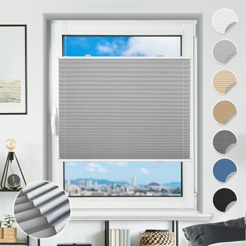 Plissee ohne Bohren Verdunkelung Plissees Klemmfix 100x120cm(BxH) Hellgrau 100% Blickdicht Verdunklungsplissee Fensterrollo innen ohne Bohren Aluminium Rollos für Fenster & Tür von BondFree