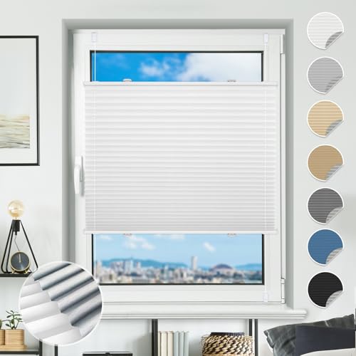 Plissee ohne Bohren Verdunkelung Plissees Klemmfix 100x120cm(BxH) Weiß 100% Blickdicht Verdunklungsplissee Fensterrollo innen ohne Bohren Aluminium Rollos für Fenster & Tür von BondFree