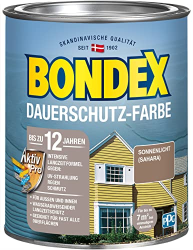 Bondex Dauerschutz Farbe Sonnenlicht (Sahara) 0,75 L für 7 m² | Hervorragende Farbstabilität | Wetter- und UV-Schutz - bis zu 12 Jahre | Seidenglänzend | Dauerschutzfarbe | Holzfarbe von Bondex