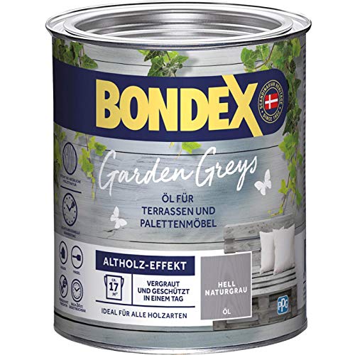 Bondex Garden Greys Öl Hell Naturgrau 0,75 L für 13 m² | Altholz-Effekt | Betont die natürliche Holzmaserung | Vergraut und schützt | Seidenglänzend | Holzlöl von Bondex