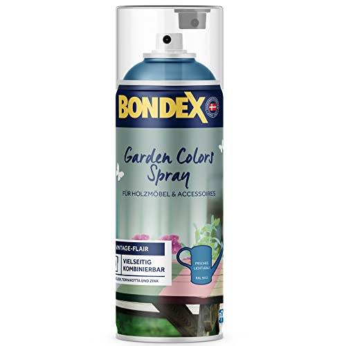 Bondex Garden Colors Spray Frisches Lichtblau (RAL 5012) 0,4 L für 4 m² | Vintage-Flair für Möbel & Accessoires | Schütteln & Sprühen | Seidenmatt | Sprayfarbe von Bondex